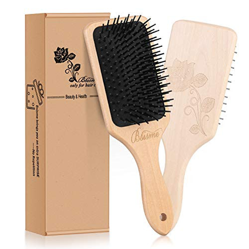 Brosse à cheveux - Brosse à cheveux pour femmes/hommes, cheveux épais, longs, bouclés, secs, mouillés ou abîmés, brosse à manche en bois naturel pour ajouter de la brillance et améliorer la texture des cheveux