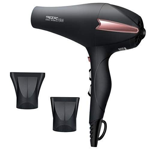 Professional Ionic Salon Hair Dryer, Powerful 2200 watt Ceramic Tourmaline Blow Dryer, Pro Ion quiet Hairdryer with 2 Concentrator Nozzle Attachments - Best Soft Touch Body/Black& Rose Gold-1600920023