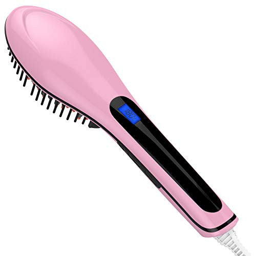 Hair straightening Brush, Hair Straightener Brush Electric Heating Ceramic Comb, Pink, Working Temperature ranging 356-446℉