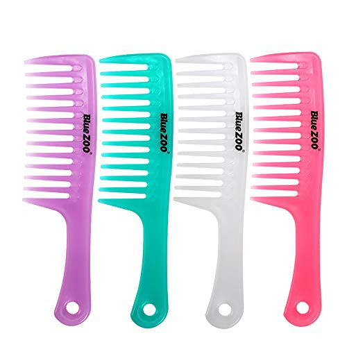 BlueZOO 4 Pieces 9.5 Inches Anti-static Large Tooth Detangle Comb Wide Tooth Hair Comb Salon Shampoo Comb for Thick Hair Long Hair and Curly Hair