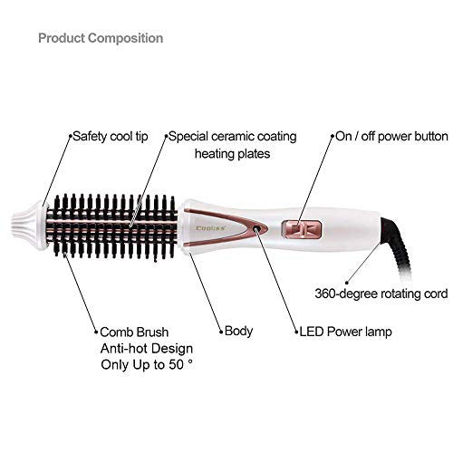 Sussie Daddy Curling Iron Brush Ceramic Tourmaline Ionic Travel Dual Voltage Hot Hair 1 inch Anti-Scald Heated Curling Wands Round Hair Styler Curler Brush Electric