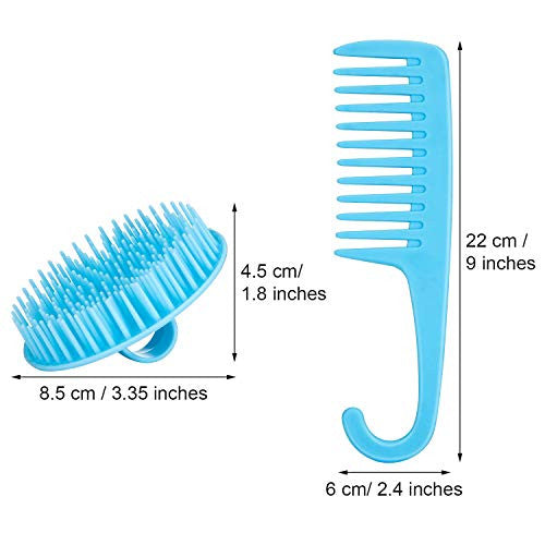 2 Pack Wide Tooth Comb Shower, Detangler Shower Comb with Hook, Hair Wide Tooth Dry Wet Comb and 2 Pack Shampoo Scalp Massage Shower Brush