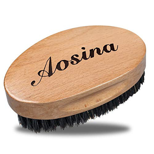 Aosina Wave Brush 360 Waves Hair Brush Medium Mens Palm Brush Made with 100% Boar Bristles Facial Beard Mustache Brush for Men Kids Wave