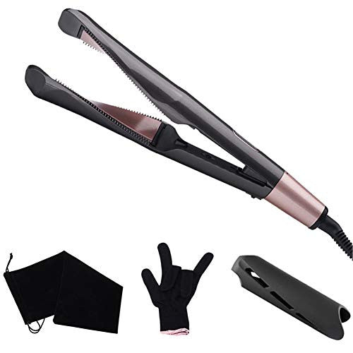 LCD Display Ceramic Plates Flat Iron Hair Curling & Straightener Twisted Plate 2 in 1 Hair Curler Curling Wand for All Hair Types,110V-240V Dual Voltage -Rose Gold