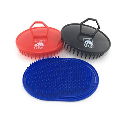 GBS Red and Black Shower Shampoo Scalp Massager Hair Brushes Plus 1 Soft Pocket Comb / Brush Made In USA 3 Pack Head Scrubber Promotes Hair Growth. Multi Use for Women Men Beard and Pet Grooming Brushes