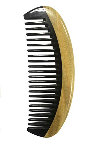 Louise Maelys Wood Black Buffalo Horn Wide Tooth Hair Comb for Curly Hair Moon Shape