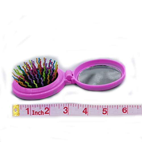 Mini Travel Makeup Hair Brushes Folding Hair Brush Gifts for Women Pocket Wet Magic Round Hair Comb Mirror (Pink)