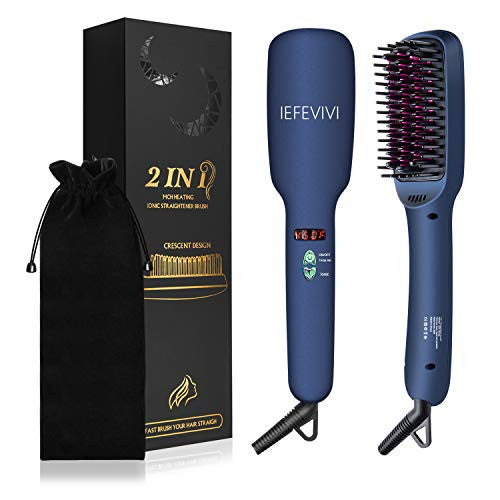 IEFEVIVI Hair Straightener Brush Lonic-2-in-1 Straightening Brush Iron with Anti-Scald Feature, Auto Temperature Lock and Auto-off Function MCH hair straightener Ceramic Technology