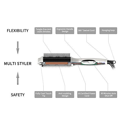 LENA Curling Iron Brush | Anti Scald Ceramic Curler | 1.4 Inch Volumizing Iron with Adjustabe Temp - Auto Shut Off - PTC Heater - Bonus Travel Case + Clips