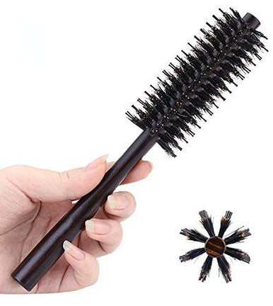Petite brosse à cheveux ronde pour cheveux fins ou courts, Mini brosse à barbe ronde en poils de sanglier mixtes pour hommes