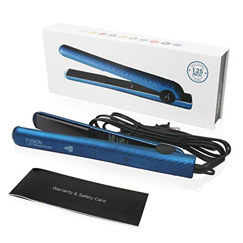 Herstyler Fusion Ceramic Flat Iron - 1.25 Inch Anti Static Ceramic Hair Straightener For Travel - Dual Voltage Hair Straightener with Adjustable Temperature & Negative Ions (Blue)