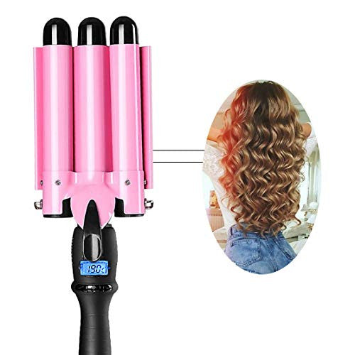 Hair Crimper 3 Barrel Curling Iron 1 Inch Waver Hair Curler Wand Ceramic Curling Wand Fast Heating with LCD Temperature Display, US Plug