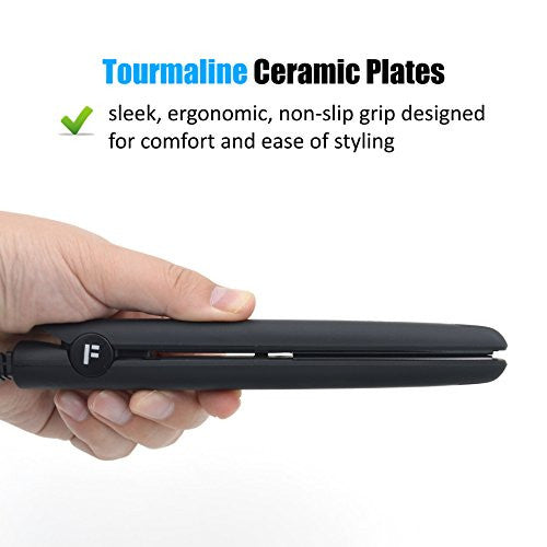 FARI Travel Mini Hair Flat Iron 1/2 Inch Ceramic Tourmaline Hair Straightener with Travel Bag Dual Voltage Travel Iron For Worldwide Use Temp 400F (Black)