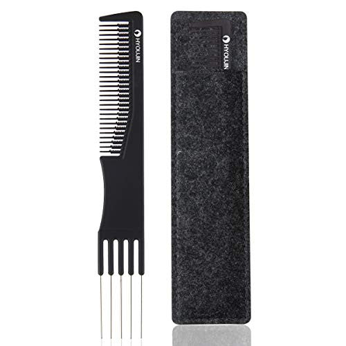 HYOUJIN 615 Black Carbon 5 Metal Prong Styling Comb Lift Teasing Comb 100% Anti static 230℃ Heat Resistant for parting separate section bun hairstyle…