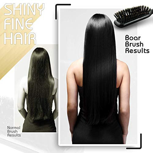 Boar Bristle Hair Brush Narrow - Black Wooden Paddle - Hair Accessories for All Hair Types