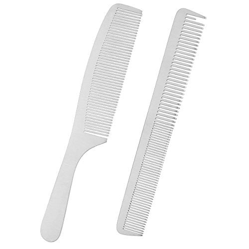 CCbeauty 2-Packs Metal Barber Comb Set Pack for Men & Women,Professional Hairdressing Salon Combs Hair cutting Tool Detangler Comb with Leather Bag (#1)