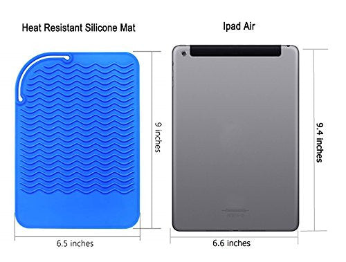 Heat Resistant Silicone Mat for Curling Iron Hair Straightener Flat Iron and Hot Styling Tool 9" x 6.5", Blue