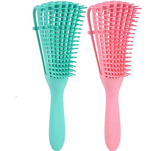 2 Pack Detangling Brush for Curly Hair, Hair Detangler, Afro Textured 3a to 4c Kinky Wavy for Wet/Dry/Long Thick Curly Hair, ExfoliatingYour Scalp for Beautiful and Shiny Curls (Pink & green)