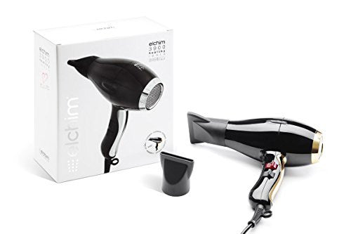 Elchim 3900 Healthy Ionic Hair Dryer, Special Edition Black/Gold Color: Professional Ceramic and Ionic Blow Dryer - 2000 Watt | 2 Concentrators Included | Fast Drying, Quiet, and Lightweight