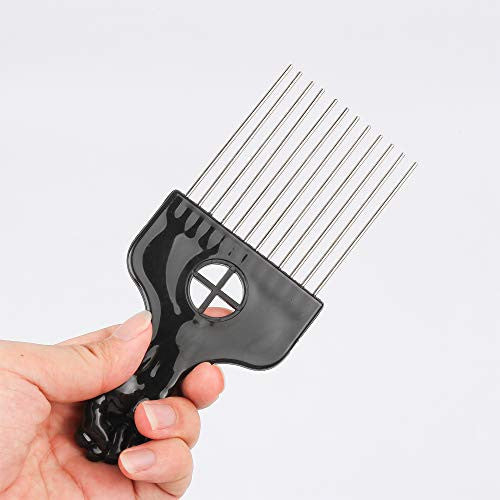 Folansy 2 Pcs Afro Comb Metal African American Pick Comb Hairdressing Styling Tool Hair Pick for Hair Styling … (Black-1, 2 pack)