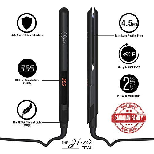 Best Nano Titanium Hair Straightener - Salon Professional Flat Iron EXTRA LONG 4.5 Inch Floating Plates for Instant CELEBRITY Styling - Temperature Control, High Heat, Ultra Light Weight & Extra Slim