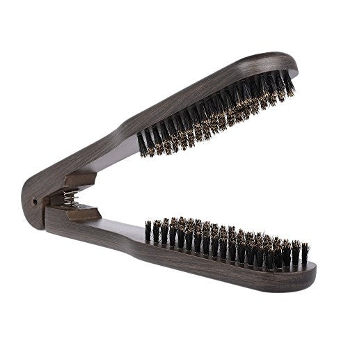 Anself Hair Straightening Comb Double Sided Brush Clamp Straightener Natural Fibres (02#)