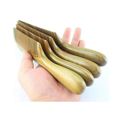 BEINY Natural Green Sandalwood Comb - Anti Static Wooden Hair Comb with Thickening Round Handle for Hair Health