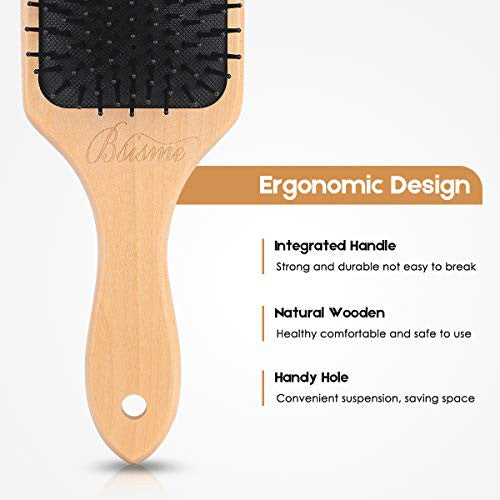 Brosse à cheveux - Brosse à cheveux pour femmes/hommes, cheveux épais, longs, bouclés, secs, mouillés ou abîmés, brosse à manche en bois naturel pour ajouter de la brillance et améliorer la texture des cheveux