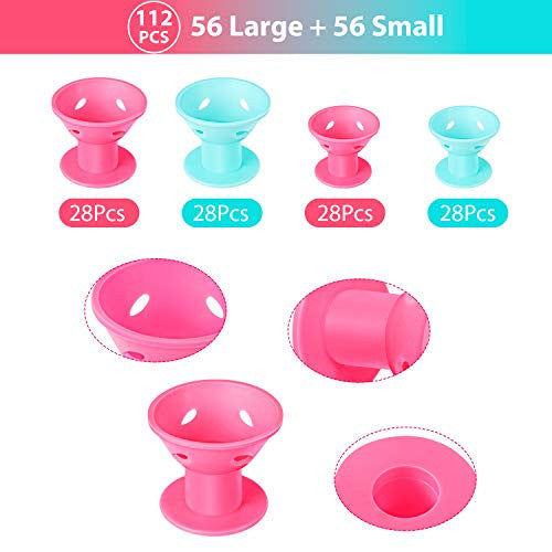 Mudder 112 Pieces Hair Silicone Curler Rollers Blue and Pink Hair Curlers Rollers Silicone Set Including 56 Pieces Large Size and 56 Pieces Small Size, with a Transparent Zipper Bag