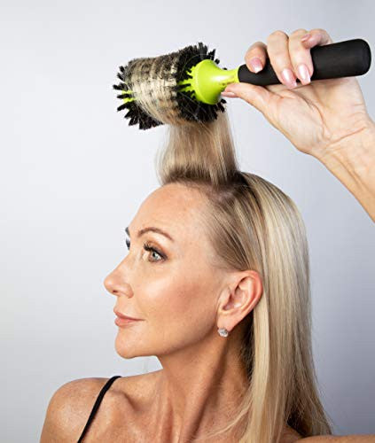 Monroe Glamour Brosse ronde de coiffage et de finition : poils 100 % naturels, noyau polydynamique, manche en mousse – Pro