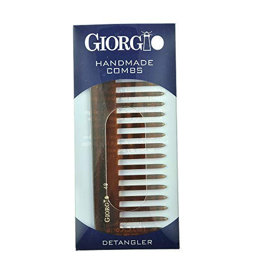 Giorgio G49 5.75 Inch Large Hair Detangling Comb, Wide Teeth for Thick Curly Wavy Hair. Long Hair Detangler Comb For Wet and Dry. Handmade of Cellulose, Saw-Cut, Hand Polished, Tortoise Shell 2 Pack