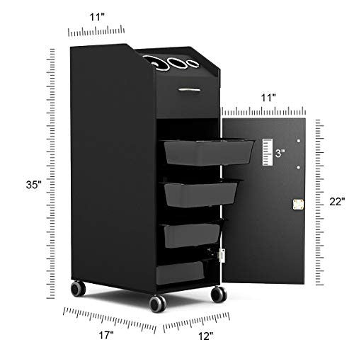 Giantex Salon SPA Beauty Rolling Trolley Cart, Storage Organizer with 4 Drawers Lockable, Hairdressing Tool Station Mobile Makeup Cases, Hair Salon Utility Cart w/Hairdryer Holder