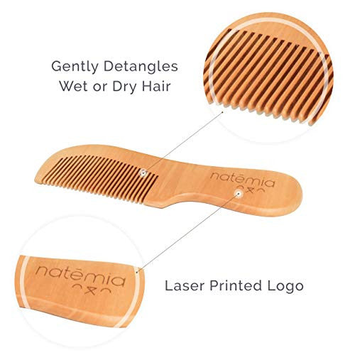 Natemia Ensemble brosse à cheveux et peigne en bois en poils de sanglier pour femmes, hommes et enfants – Idéal pour les cheveux fins et normaux – Ajoute de la brillance et améliore la texture des cheveux