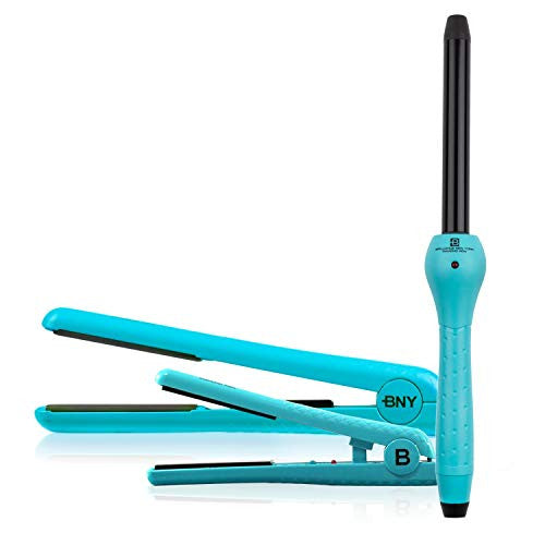 Brilliance New York - Trio Flat and Curling Irons Set: 1.25" Diamond and Ceramic Flat Iron + 1/2" Mini Diamond Flat Iron + 1" Clipless Curling Iron, Turquoise-1601534075