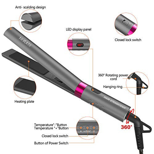 Hair Straightener and Curling Iron 2 in 1 for Hair Styling, Tourmaline Ceramic Flat Iron for All Hair Types Real-Time Temperature Display 2020 Latest Professional Version (Gray)