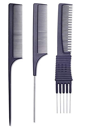 Teasing Comb for Fine Hair, (3-pack) Rat Tail Backcombing Volumizing Parting Wave Combs Tools for Women with Metal Pick