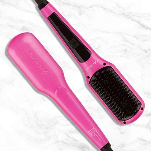 Head Kandy Straightening Brush The One Upper with Tourmaline Infused Ceramic Plating - For All Hair Types: Fine, Thick, Wavy - Anti-Scald Technology - Heats up in only 60 seconds-Pink