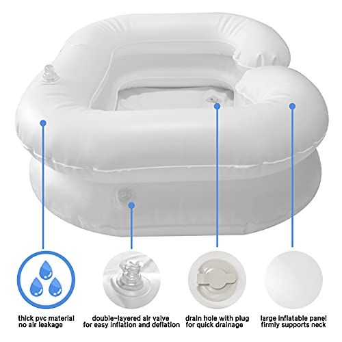 Bassin de lavage de cheveux gonflable, douche de chevet portable, bassin de shampoing gonflable pour chevet, laver les cheveux au lit, pour blessés, personnes âgées, alités, handicapés, nettoyer facilement les cheveux