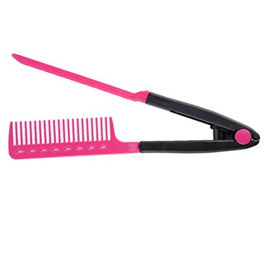 DIY Salon Hair Brush Combs Hairdressing Styling Hair Straightener V Shaped Straight Comb (Pink)