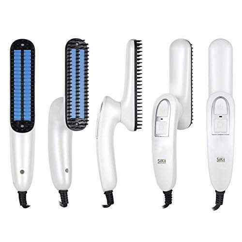 SiKii Beard Straightener for Men, Brush Hair Straightening Comb Quick Heated Brush for Home and Travel MC11(White)