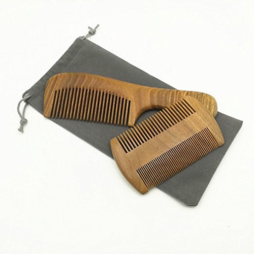 Hair Combs – Handmade Natural Aroma Green Sandalwood Wooden Comb Set - No Static Fine Sides & Wide Tooth Hair Care Styling Tools Beard Comb for Men Women and Kids