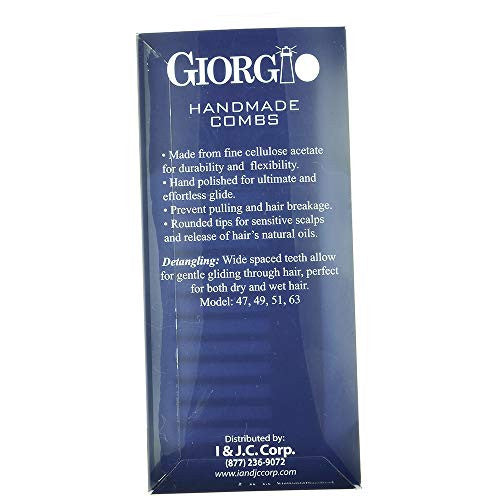 Giorgio G49 5.75 Inch Large Hair Detangling Comb, Wide Teeth for Thick Curly Wavy Hair. Long Hair Detangler Comb For Wet and Dry. Handmade of Cellulose, Saw-Cut, Hand Polished, Tortoise Shell 2 Pack