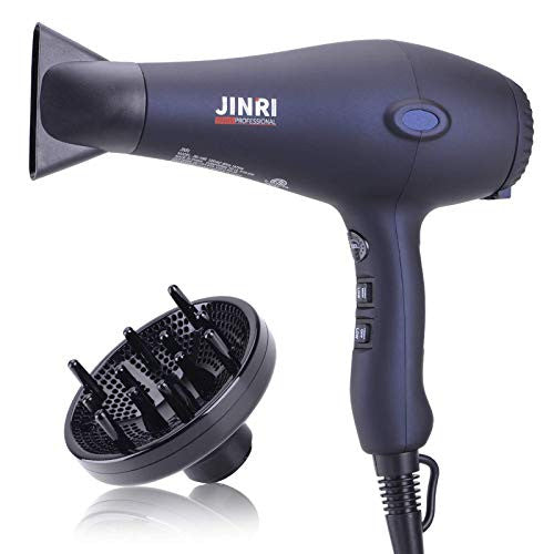 JINRI 1875W Professional Salon Grade Hair Dryer,DC Motor Negative Ionic Blow Dryer with 2 Speed 3 Heat Settings Cool Button,Concentrator & Diffuser Attachments