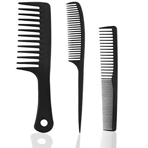 Wide Tooth Comb Detangling Parting Comb for Women Mens, Fine and Hair Barber Heat Resistant Barber Comb (3 Pieces, Black)