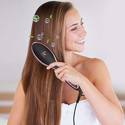 Hair Straightening Brush, SwanMyst Ceramic Ionic Hair Straightener Brush Iron with Auto Temperature Lock and Auto Shut-off Function, Universal Dual Voltage, Gift Water-proof Travel Pouch, Matt Black