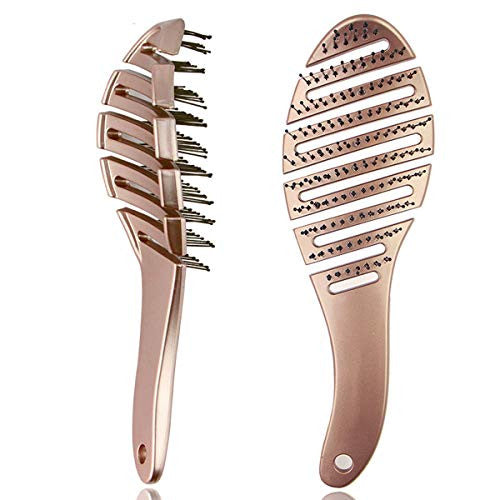 Ymnenvxo Curved Vent Brush - Flexible Brushes with Nylon Bristle for Blow Drying, Grooming & Styling, Hair Brush for Men & Women, Long, Thick & Tangles Hair (Gold)