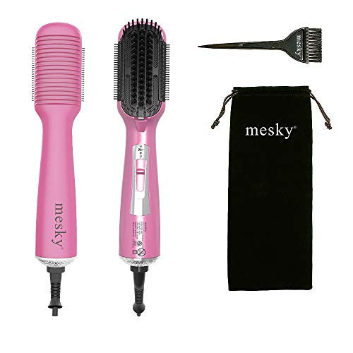 mesky Hot Air Brush & Hair Straightener Brush, 4-in-1 Hair Dryer Brush Styler for Drying, Straightening, Curling, Salon Negative Ion Infrared Hair Care Multi-function Hair Styling Tools (pink)