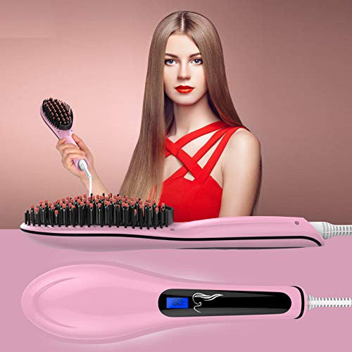 Hair straightening Brush Hair Straightener Brush Electric Heating Ceramic Comb Pink Working Temperature ranging 356 446