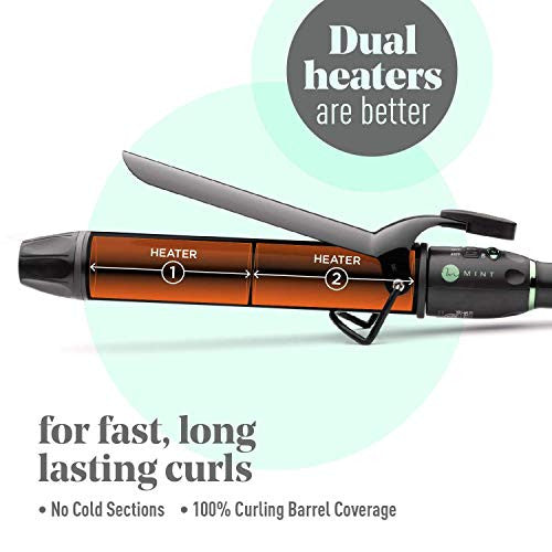 Professional Series Curling Iron 1 1/4 inch by MINT | Extra-Long 2-Heater Ceramic Barrel That Stays Hot. Hair Curler/Curl Former for Medium to Large Curls. Travel-Ready Dual Voltage.