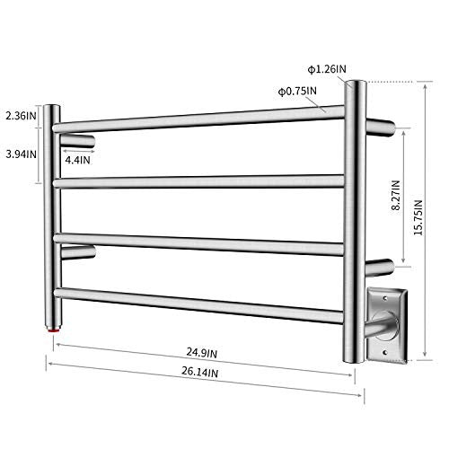 HEATGENE Towel Warmer 4 Bar Towel Dryer Wall-Mounted Plug-in Bath Towel Heater - Brushed